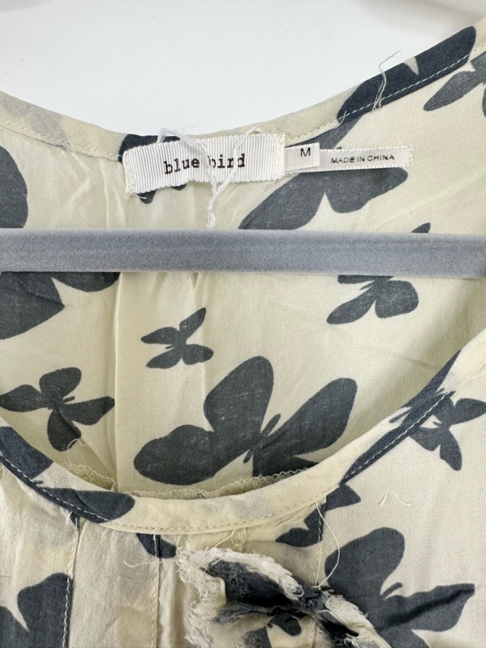 Blue Bird Cream Tank Top with Black Butterfly Print - Picture 2 of 3